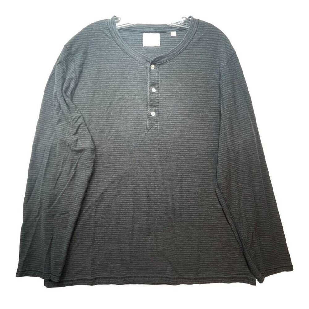 Billy Reid Henley Shirt Mens XL Gray Long Sleeve Casual Cotton Blend Stretch Top